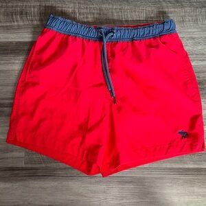 Abercrombie & Fitch small swim trunks, board shorts, red men’s beach lined